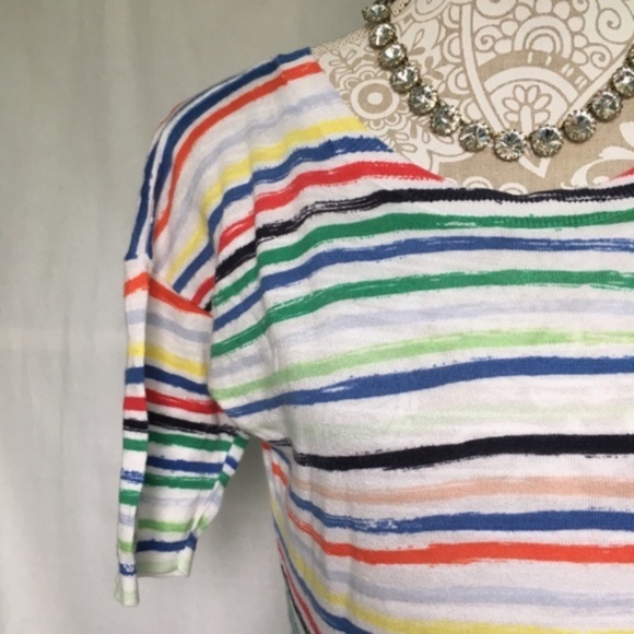 Talbots // Rainbow Striped Elbow Length Sweater size small petite MAR2 - Picture 2 of 8